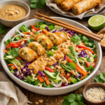 Einführung in den knusprigen Frühlingsrollen-Salat mit cremigem Erdnussdressing