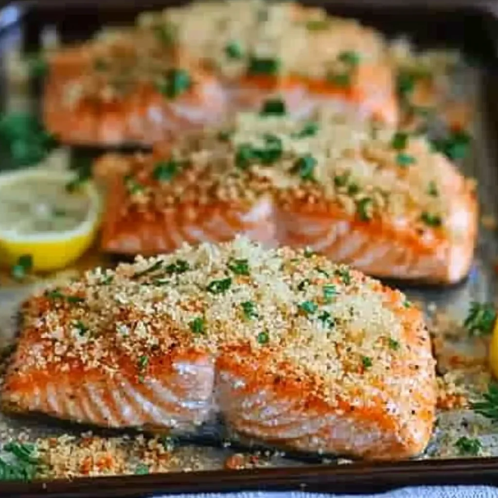 Krosse im Ofen gebackene Parmesan-Krustenlachsfilets