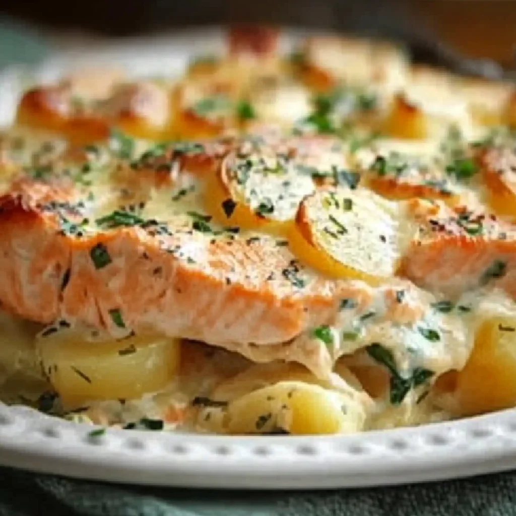 Zarter Lachs Auflauf mit Kartoffeln