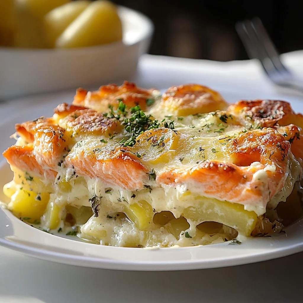 Zarter Lachs Auflauf mit Kartoffeln