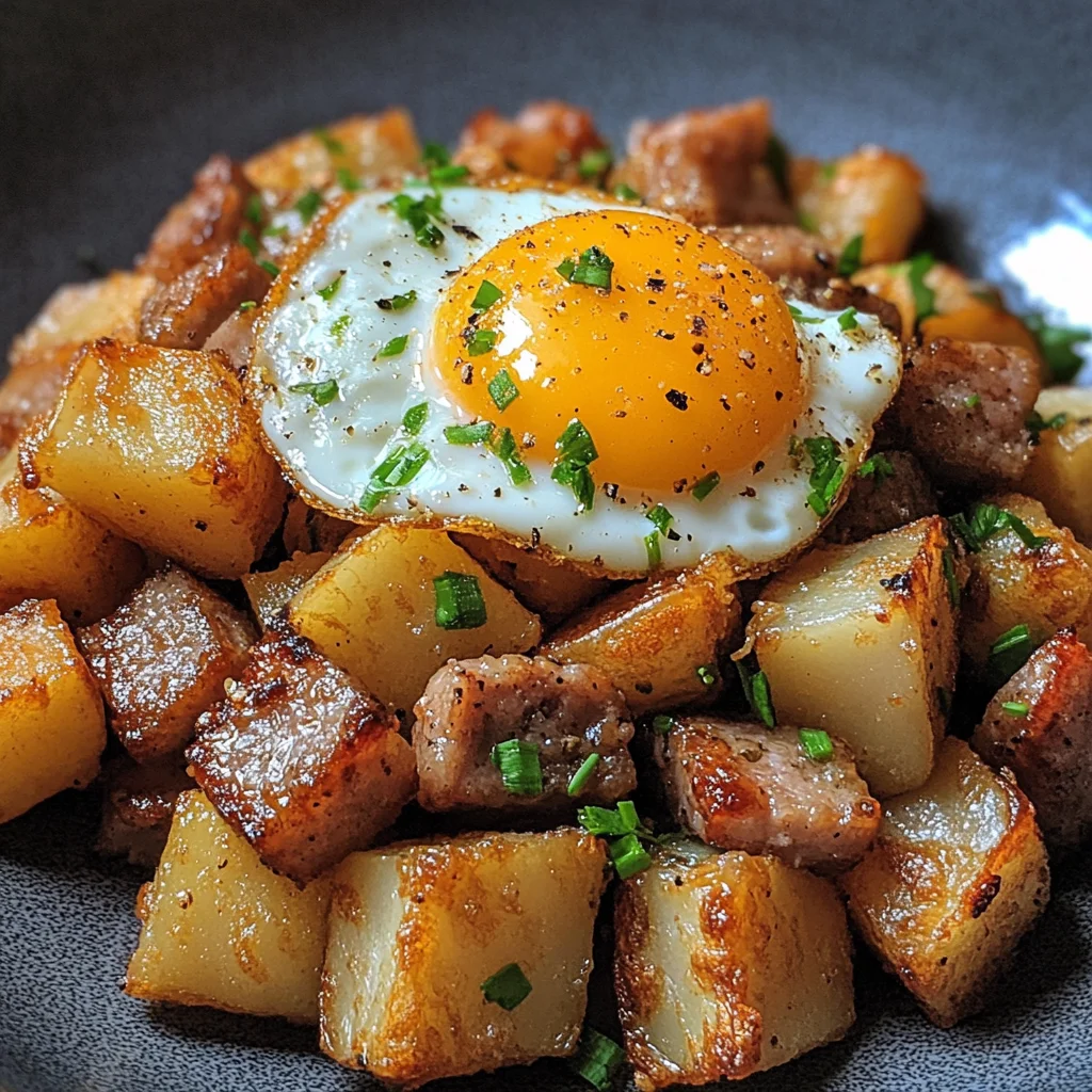 Bratkartoffel Leberkäse Auflauf mit Spiegelei