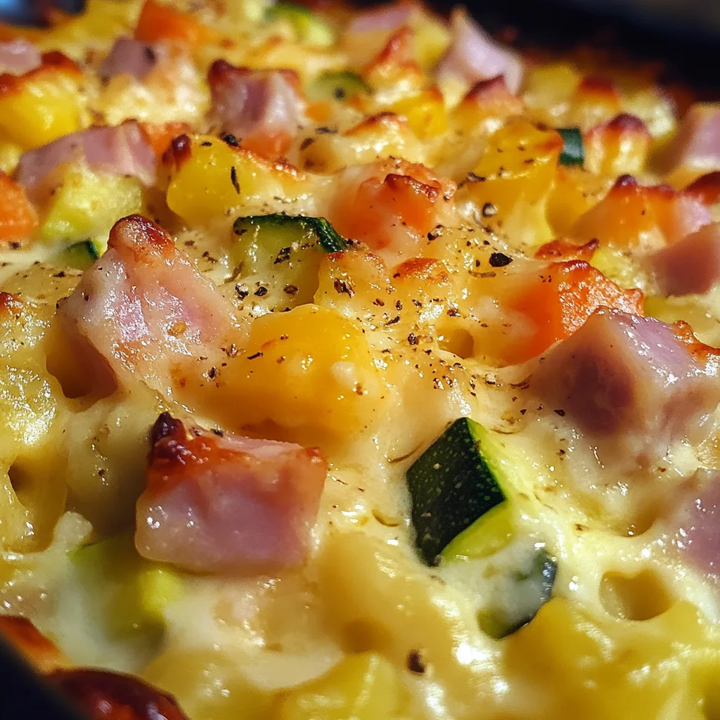 Cremiger Spätzleauflauf mit Schinken und Gemüse