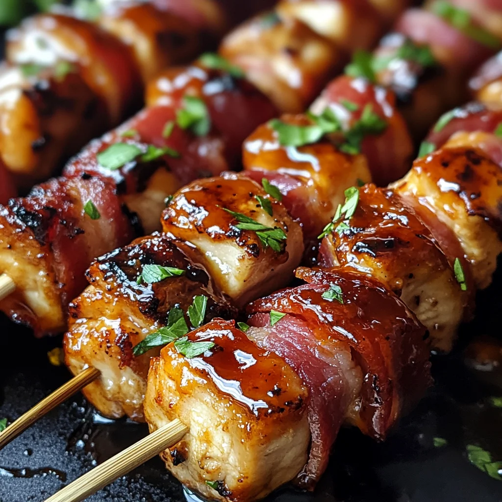Gegrillte Honig-BBQ-Bacon-Hühnchen-Spieße einfach zubereiten