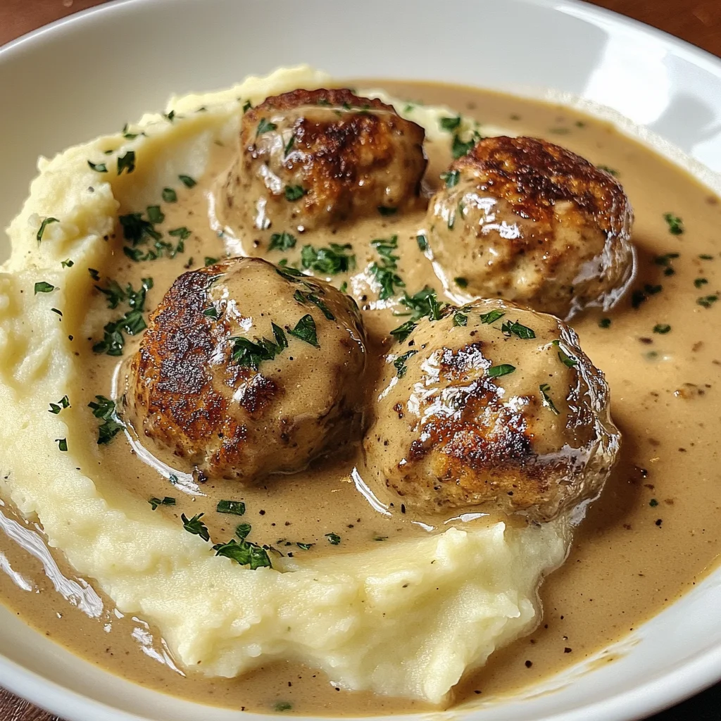 Hackbällchen in cremiger Sauce mit Kartoffelpüree