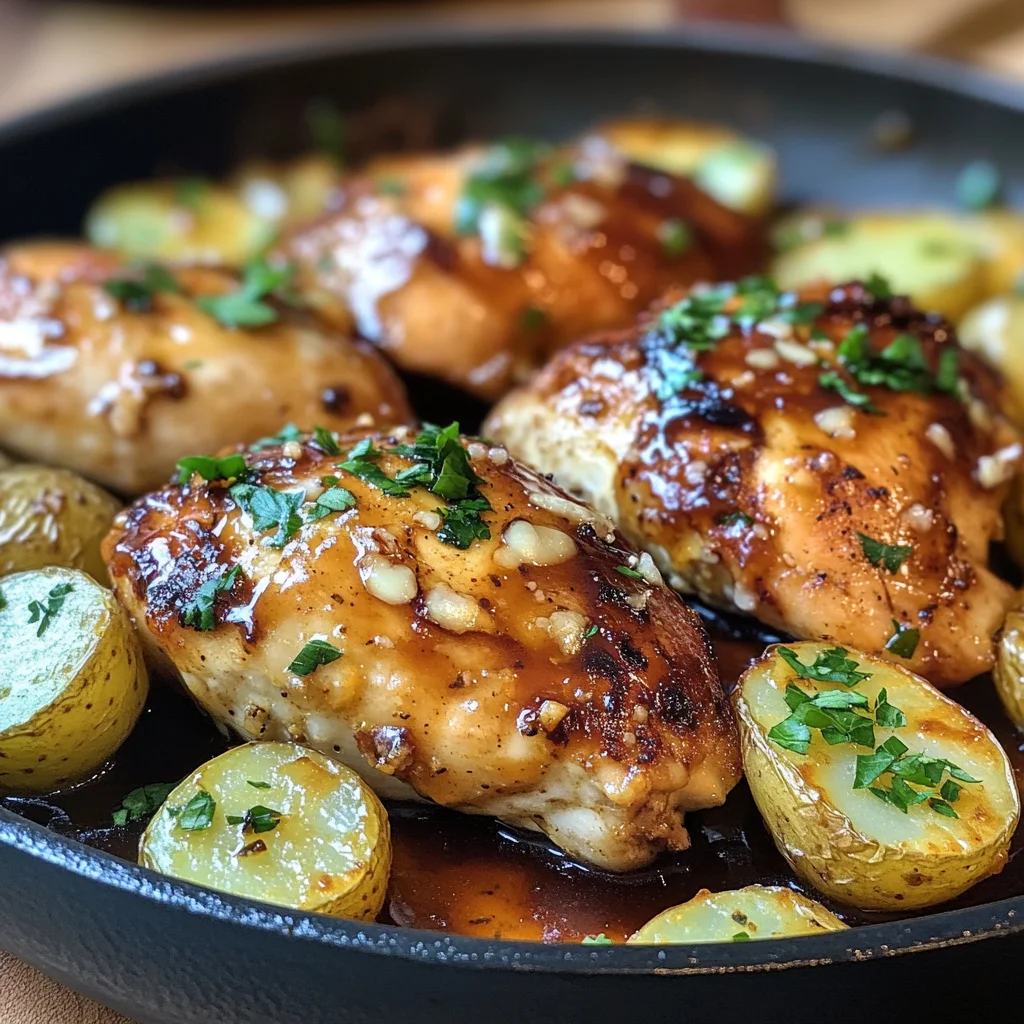 Honig-BBQ-Hähnchen mit Knoblauch-Parmesan-Kartoffeln