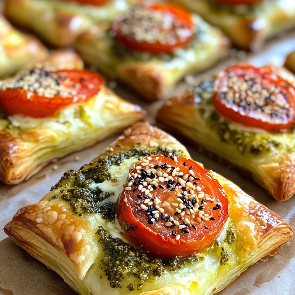 Pesto Tomato Cheese Puff Pastry Bites: Delicious Recipe!