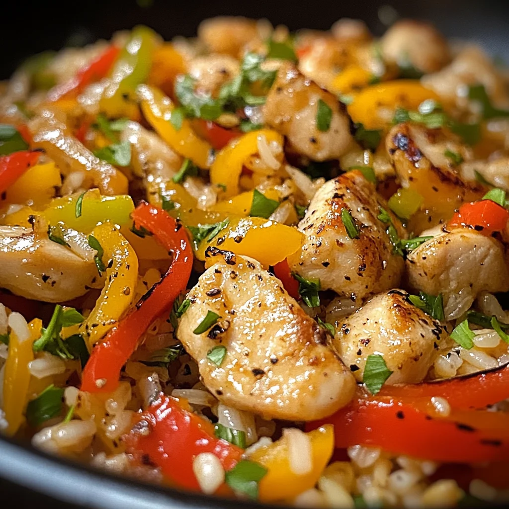 Schnelle Paprika Reis Pfanne mit Hähnchen & Sojasoße