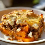Süßkartoffel-Hackfleisch-Auflauf mit Feta